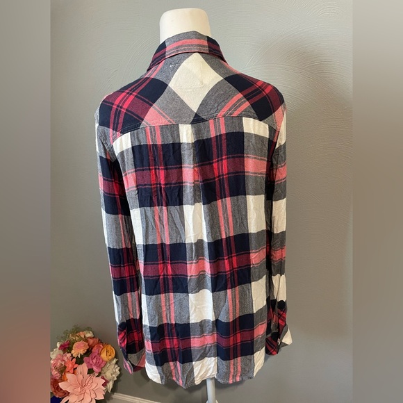Rails Hunter Plaid Button Down Shirt –White/Indigo/Blush Soft Buttery Rayon - Picture 6 of 11